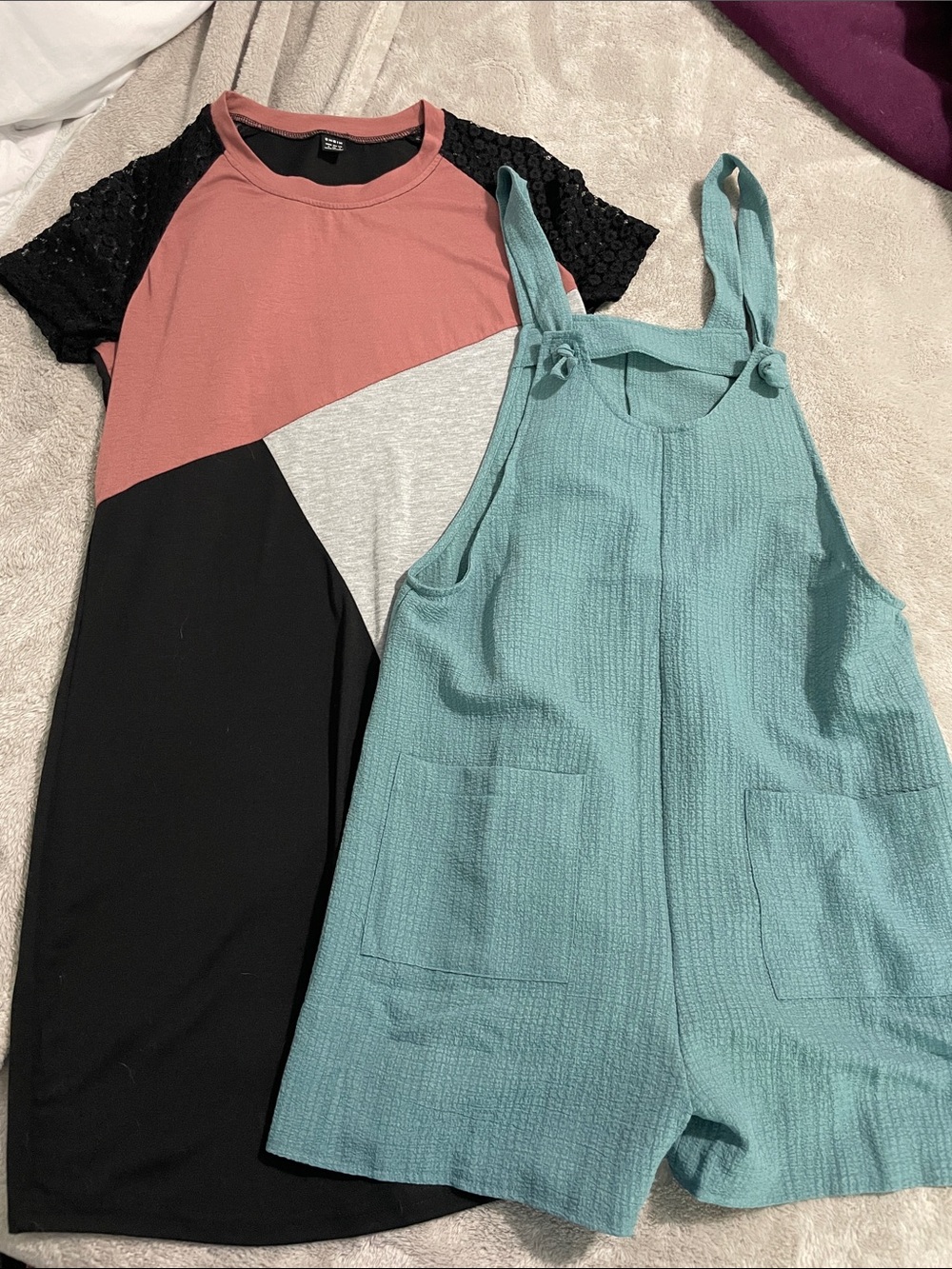 Colorblock Tee Dress & Teal Romper Set